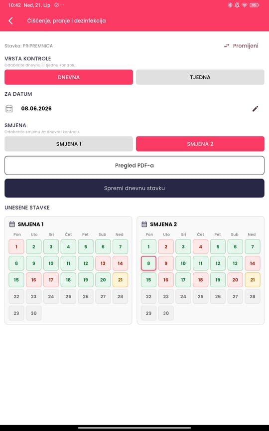 DHM aplikacija — kalendar evidencija